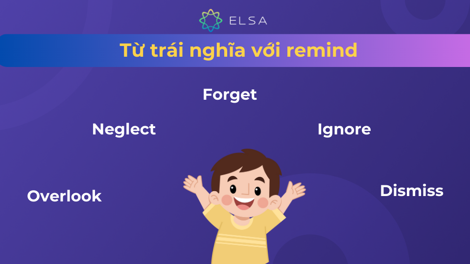 Một số từ trái nghĩa với remind thường gặp