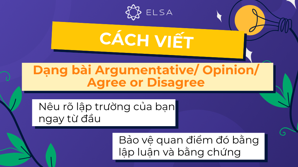 Với dạng bài Argumentative, bạn cần đưa ra quan điểm rõ ràng về một vấn đề và bảo vệ quan điểm đó Với dạng bài Argumentative, bạn cần đưa ra quan điểm rõ ràng về một vấn đề và bảo vệ quan điểm đó
