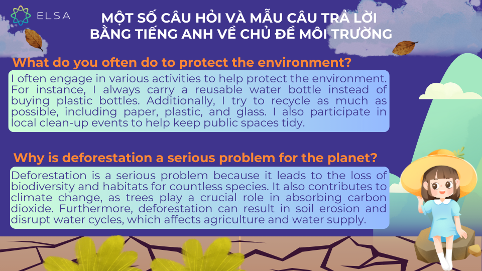Một số câu hỏi và câu trả lời mẫu bằng tiếng Anh về chủ đề môi trường Một số câu hỏi và câu trả lời mẫu bằng tiếng Anh về chủ đề môi trường