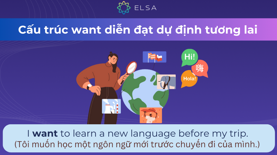 Câu ví dụ want dùng để diễn tả một dự định trong tương lai Câu ví dụ want dùng để diễn tả một dự định trong tương lai