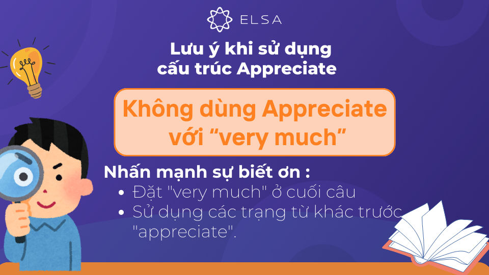 Không dùng Appreciate với "very much" thay vào đó là sử dụng từ khác Không dùng Appreciate với "very much" thay vào đó là sử dụng từ khác