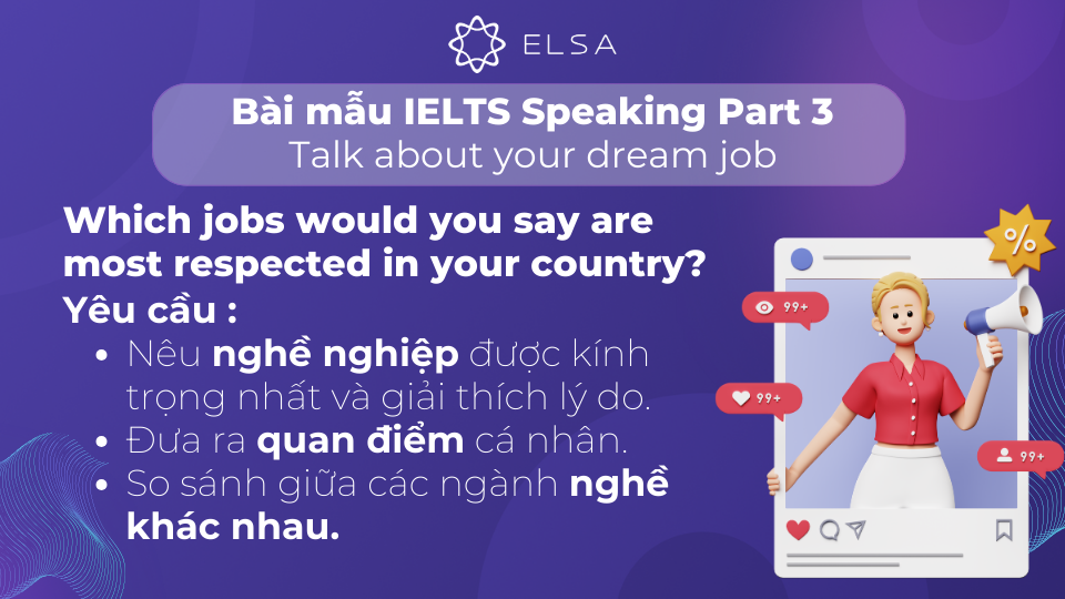 Những yêu cầu cho câu hỏi Which jobs would you say are most respected in your country?