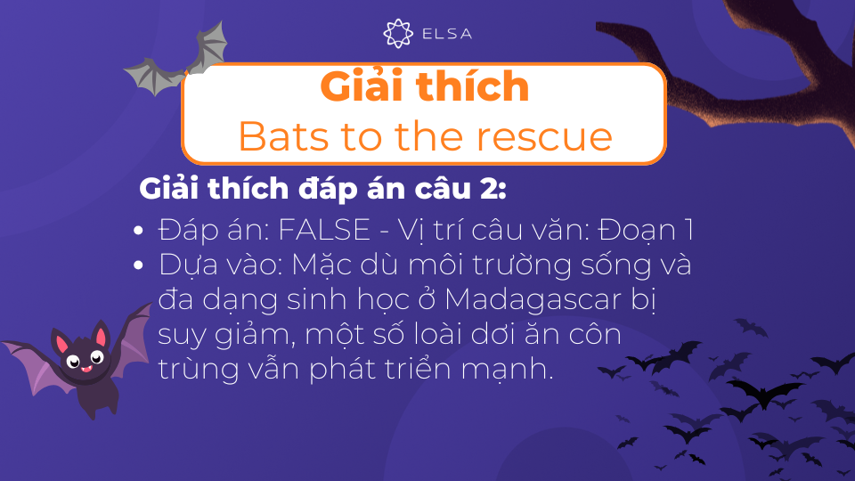 Giải thích chi tiết đáp án câu 2 của bài đọc Bats to the rescue Giải thích chi tiết đáp án câu 2 của bài đọc Bats to the rescue