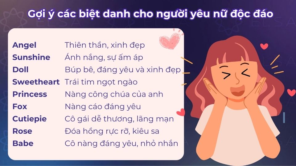 Gợi ý các biệt danh cho người yêu nữ độc đáo