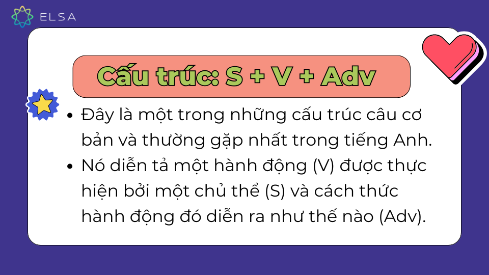 Câu đơn có cấu trúc S + V + Adv