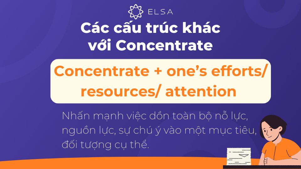 Concentrate đi với one’s efforts/ resources/ attention on sth Concentrate đi với one’s efforts/ resources/ attention on sth