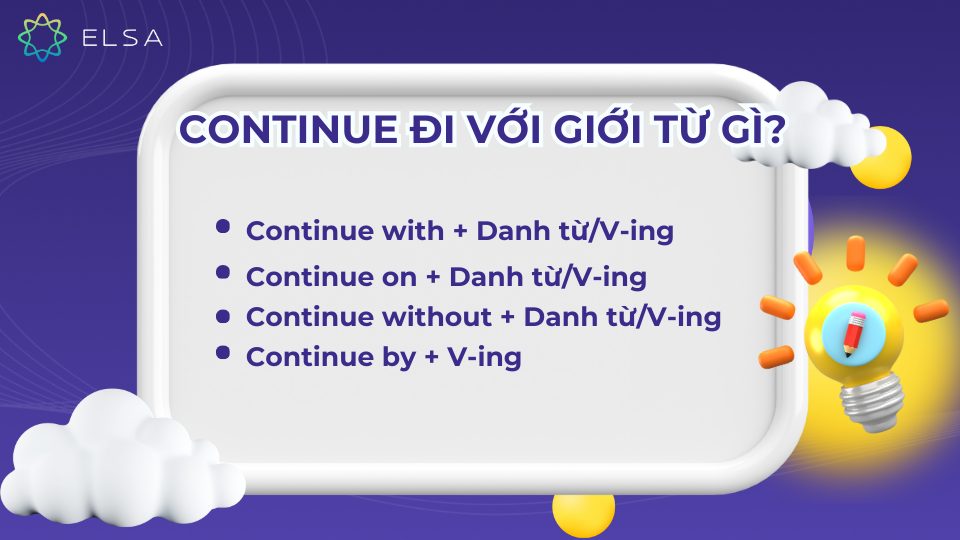 Continue đi với giới từ gì?
