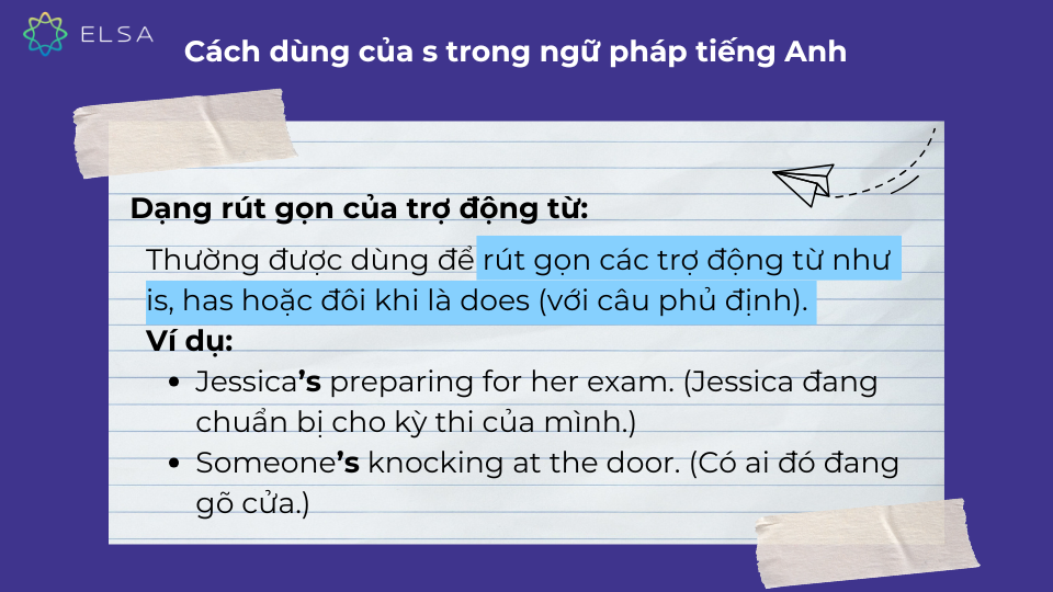 Cách dùng của s trong ngữ pháp dạng rút gọn của trợ động từ