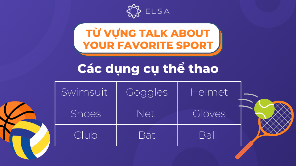Một số từ vựng về các dụng cụ thể thao