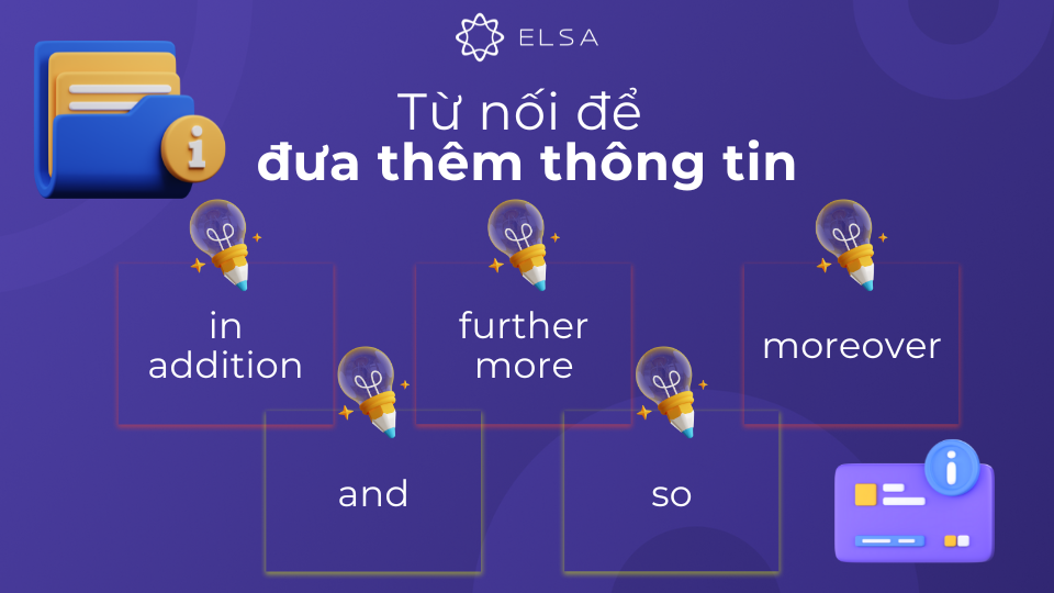 Từ nối trong tiếng Anh thông dụng để đưa thêm thông tin Từ nối trong tiếng Anh thông dụng để đưa thêm thông tin
