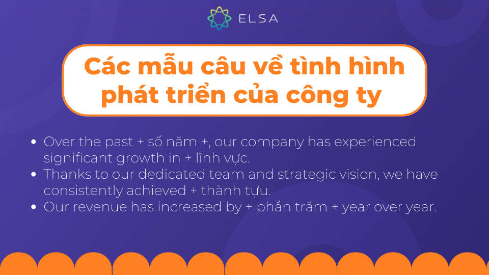 Một số mẫu câu về tình hình phát triển của công ty 