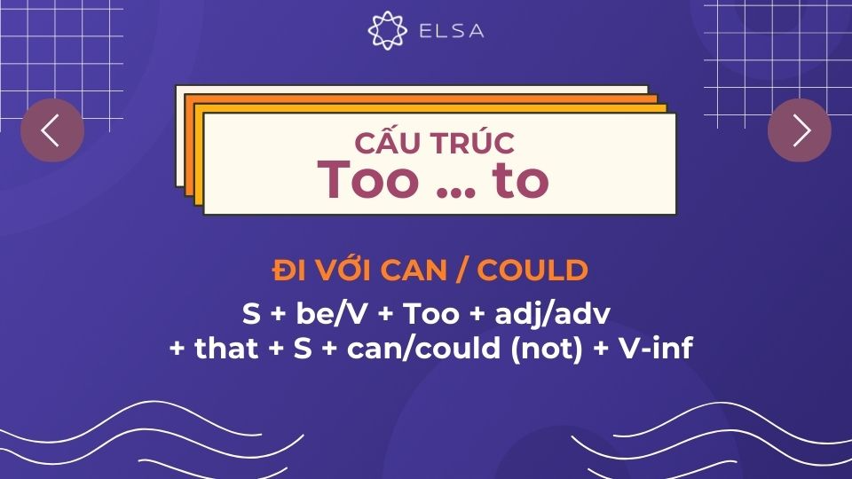 Cấu trúc too to đi với can/could Cấu trúc too to đi với can/could