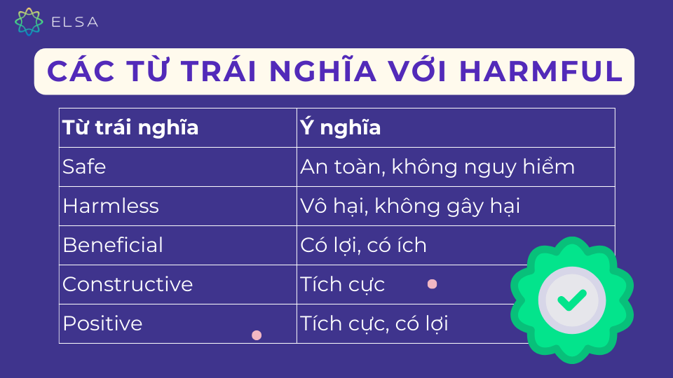 Một số từ trái nghĩa với Harmful Một số từ trái nghĩa với Harmful
