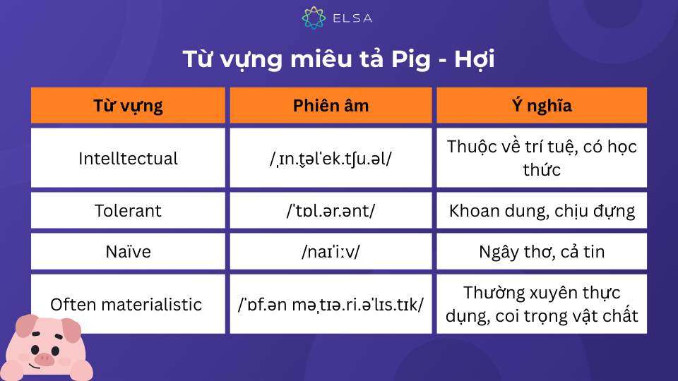 Một số từ vựng miêu tả Pig - Hợi trong tiếng Anh Một số từ vựng miêu tả Pig - Hợi trong tiếng Anh