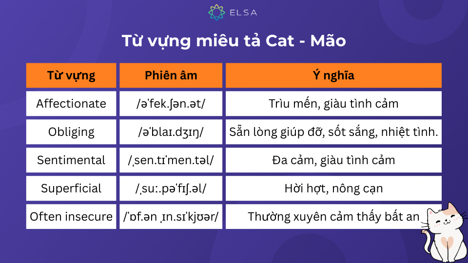 Một số từ vựng miêu tả Cat - Mão trong tiếng Anh Một số từ vựng miêu tả Cat - Mão trong tiếng Anh
