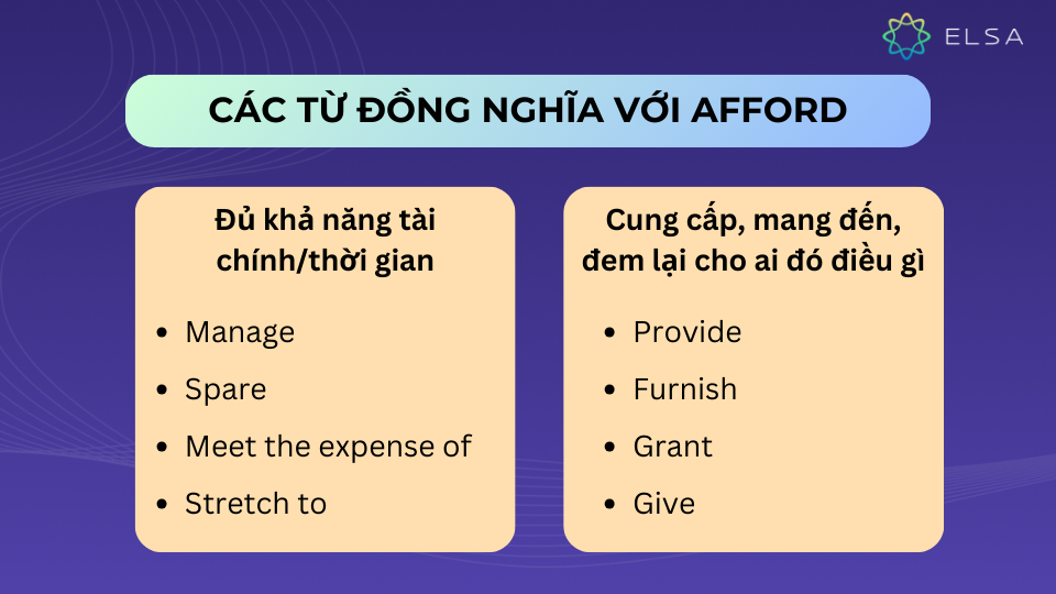 Các từ đồng nghĩa với Afford