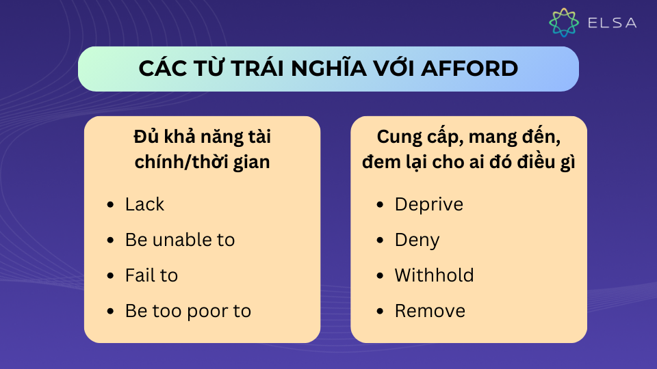 Các từ trái nghĩa với Afford