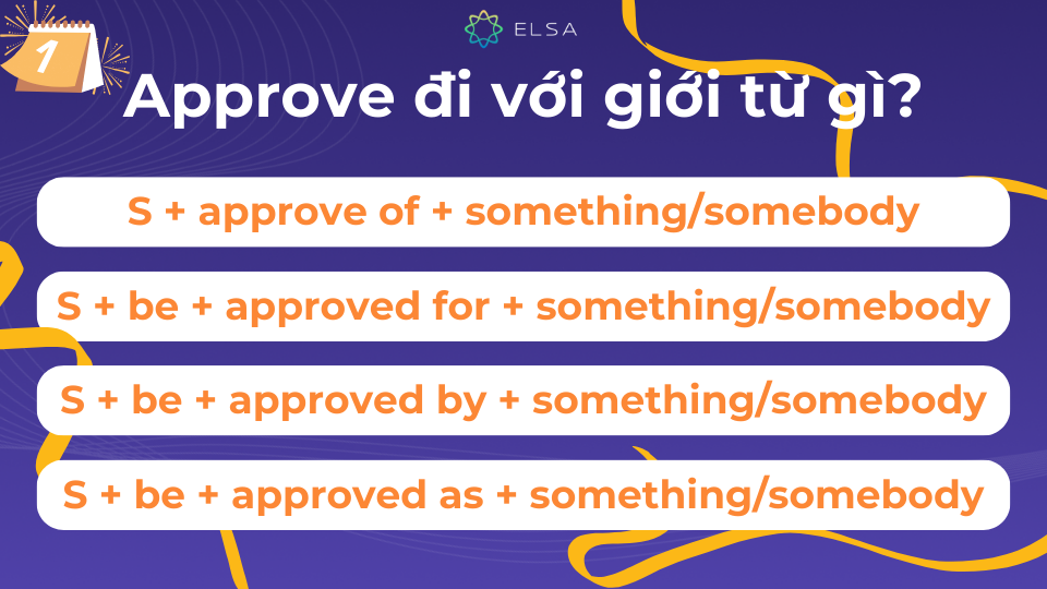 Trả lời cho câu hỏi Approve đi với giới từ gì? là bốn giới từ thông dụng trên đây Approve thường đi với giới từ of, for, by và as