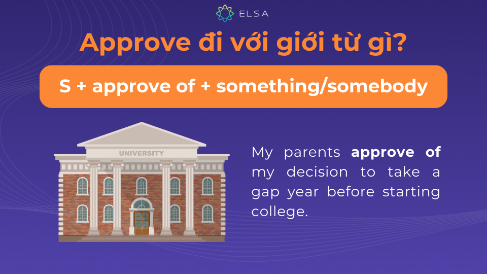 Approve of mang ý nghĩa là đồng ý/tán thành với ai đó Approve of mang ý nghĩa là đồng ý/tán thành với ai đó