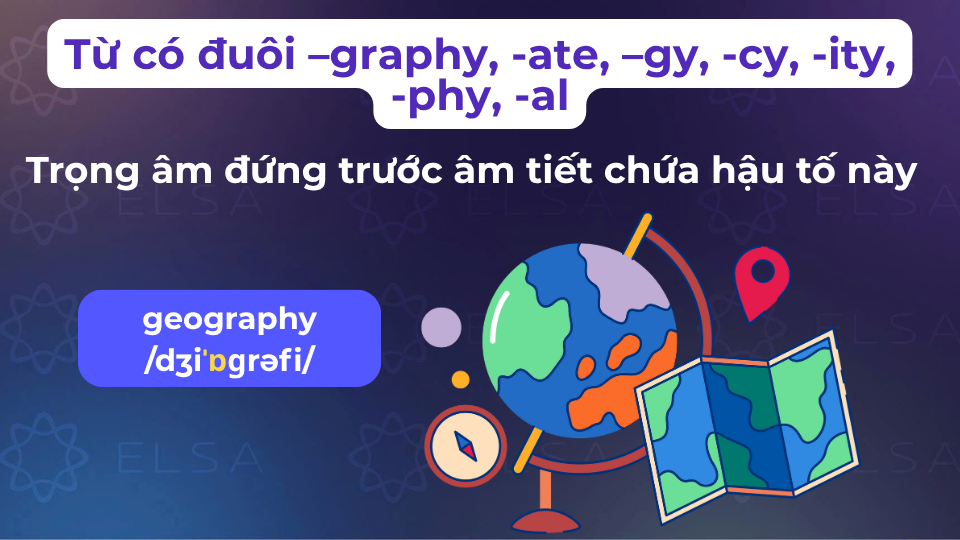 Quy tắc đánh trọng âm từ có đuôi –graphy, -ate, –gy, -cy, -ity, -phy, -al