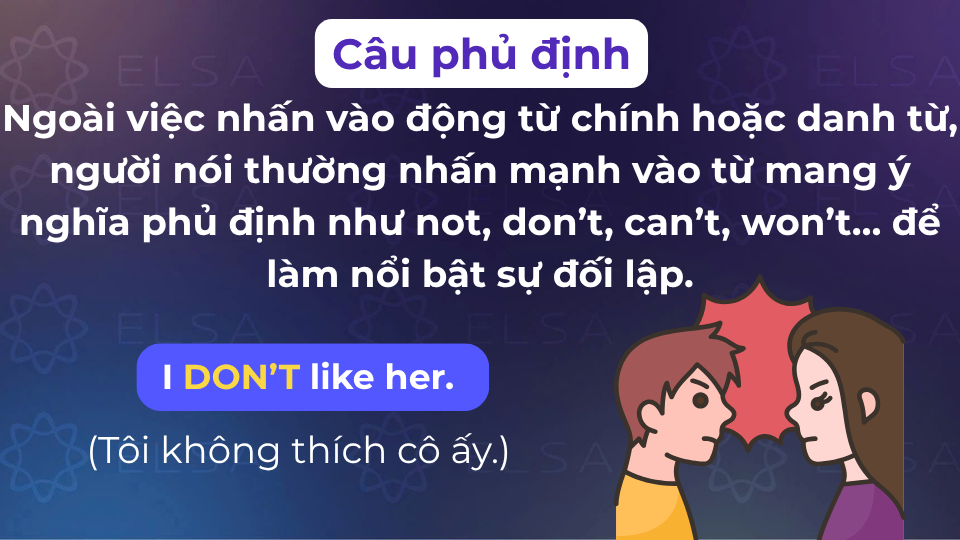 Câu ví dụ nhấn trọng âm câu phủ định