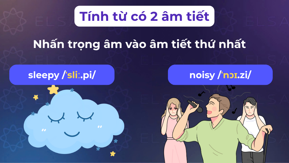 Đánh trọng âm tính từ có 2 âm tiết