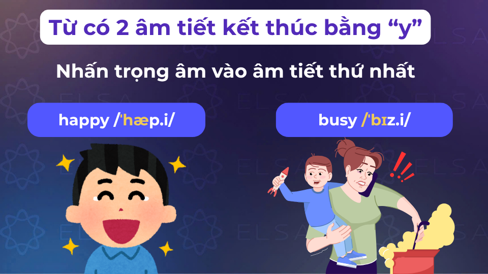 Đánh trọng âm từ có 2 âm tiết kết thúc bằng “y”