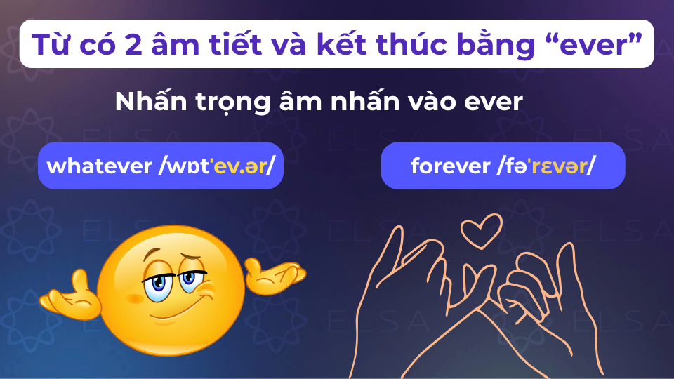 Đánh trọng âm từ có 2 âm tiết và kết thúc bằng “ever”