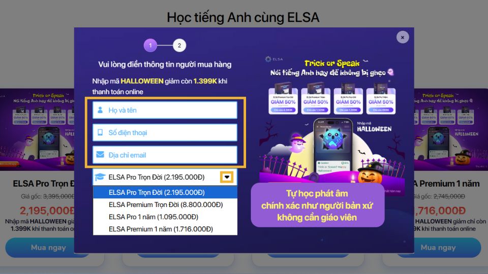 Hướng dẫn mua tài khoản ELSA Speak giá rẻ qua website - bước 2