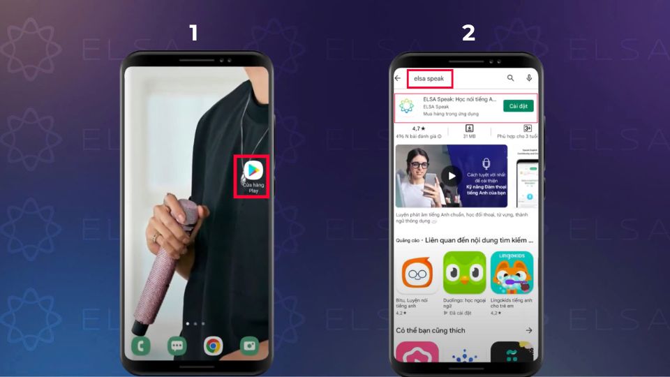 Cách tải ELSA Speak cho hệ điều hành Android - bước 1, 2