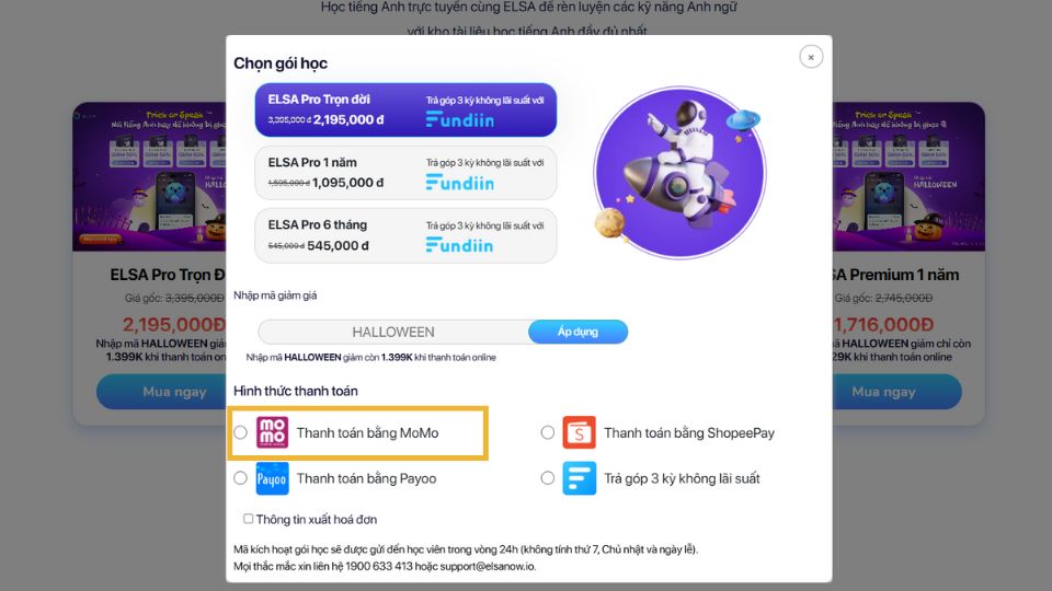 Hướng dẫn cách thanh toán gói học ELSA Speak - bước 4 Hướng dẫn cách thanh toán gói học ELSA Speak - bước 4