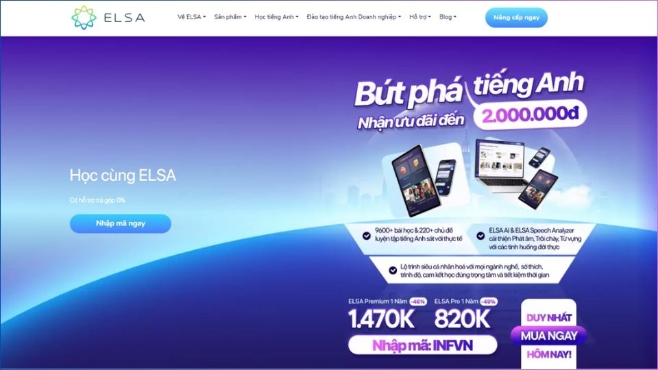 Bước 2 mua ELSA Pro thông qua banner trên trang home