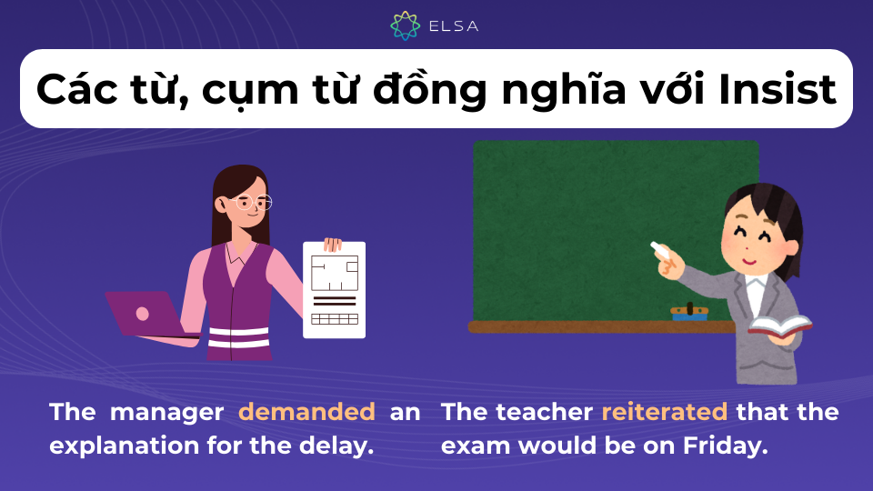 Một số từ vựng đồng nghĩa với Insist Một số từ vựng đồng nghĩa với Insist