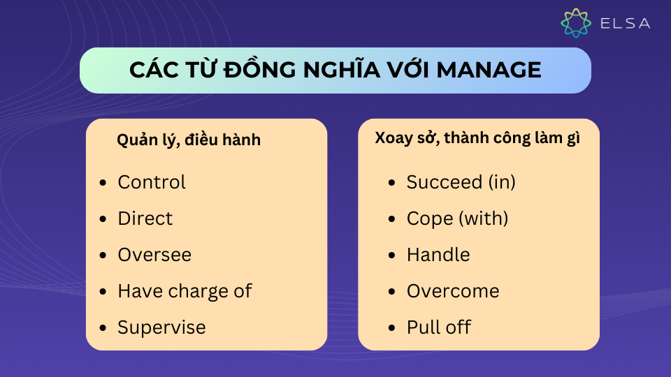 Các từ đồng nghĩa với manage