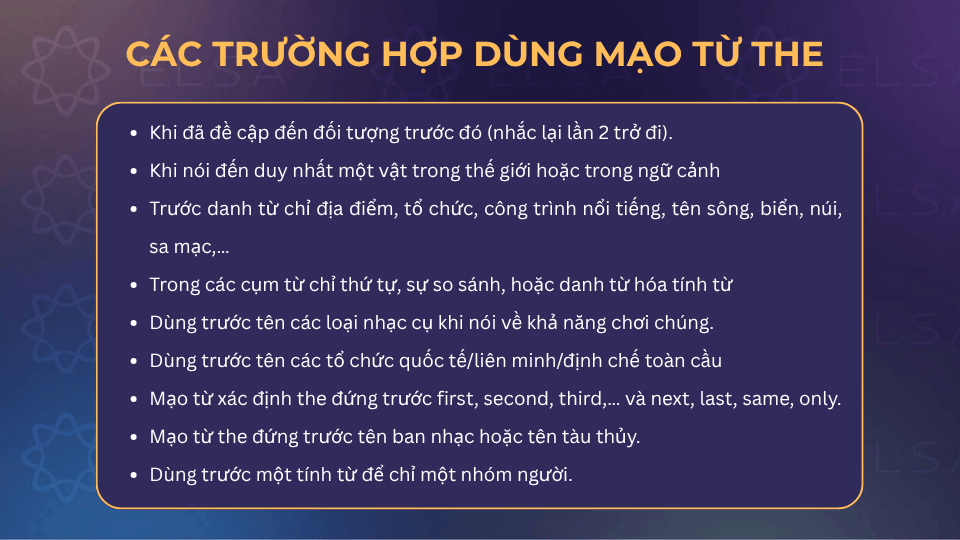 Các trường hợp sử dụng mạo từ the trong tiếng Anh