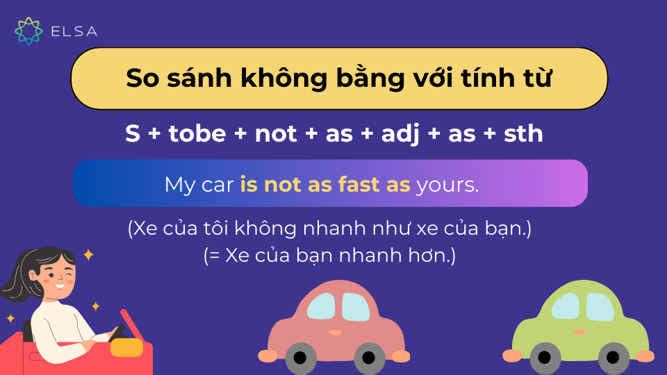Câu ví dụ so sánh không bằng với tính từ