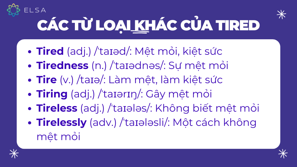 Các từ loại khác của tired Các từ loại khác của tired