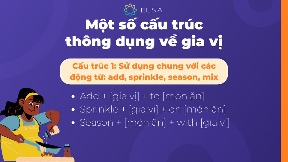 Một số cấu trúc sử dụng chung với các động từ add, sprinkle, season, mix Một số cấu trúc sử dụng chung với các động từ add, sprinkle, season, mix