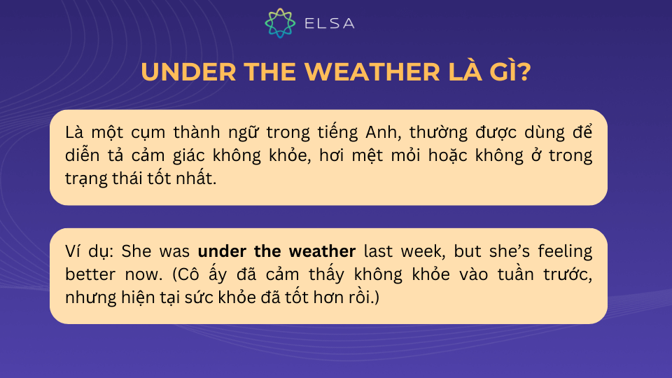 Under the weather có nghĩa là không khỏe, hơi mệt mỏi