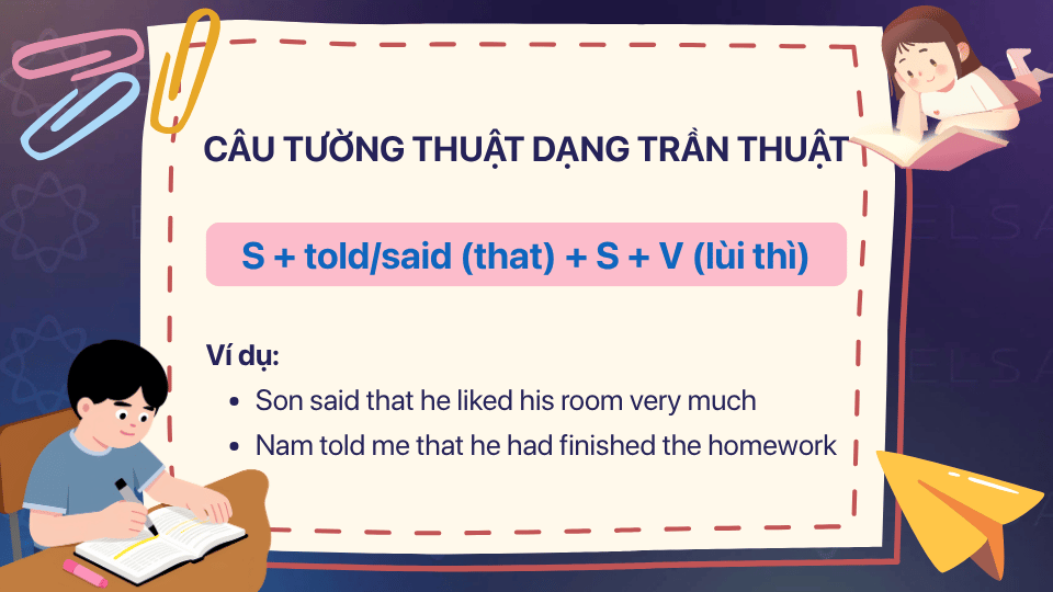 Câu tường thuật dạng trần thuật 