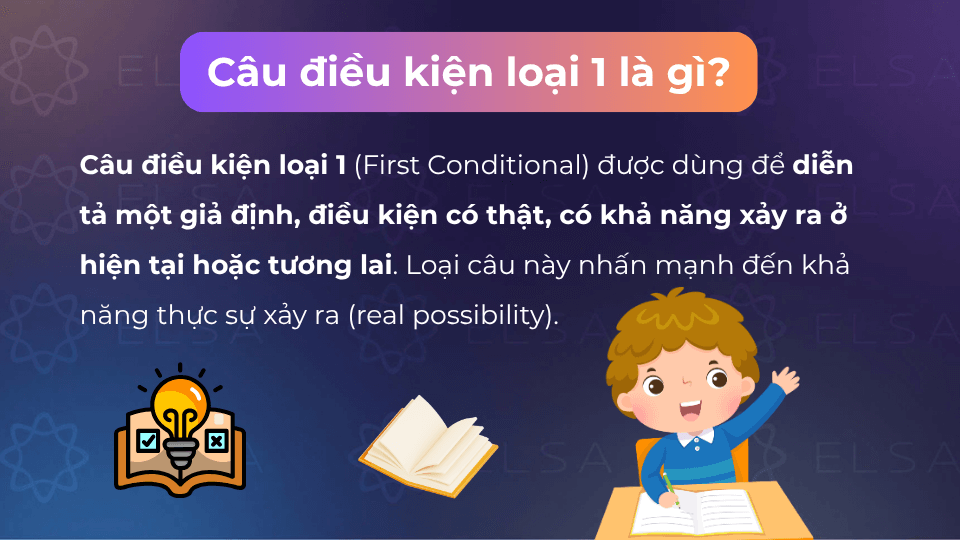 Câu điều kiện loại 1 diễn tả những tình huống có thể xảy ra ở hiện tại, tương lai 