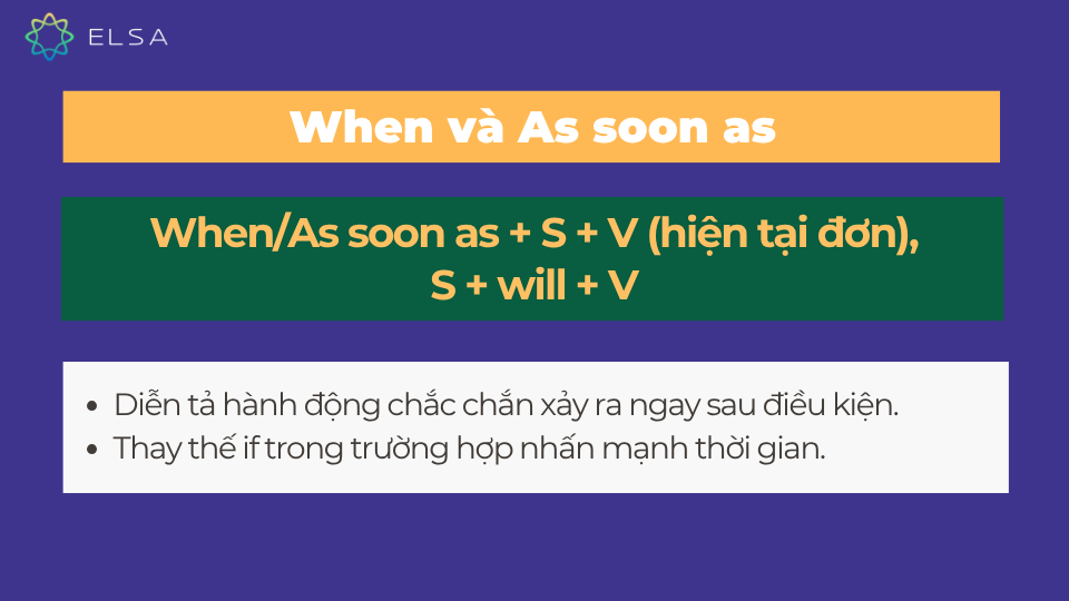 Loại câu điều kiện dùng When và As soon as