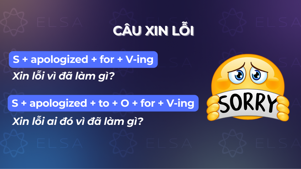 Cấu trúc câu tường thuật cho câu xin lỗi