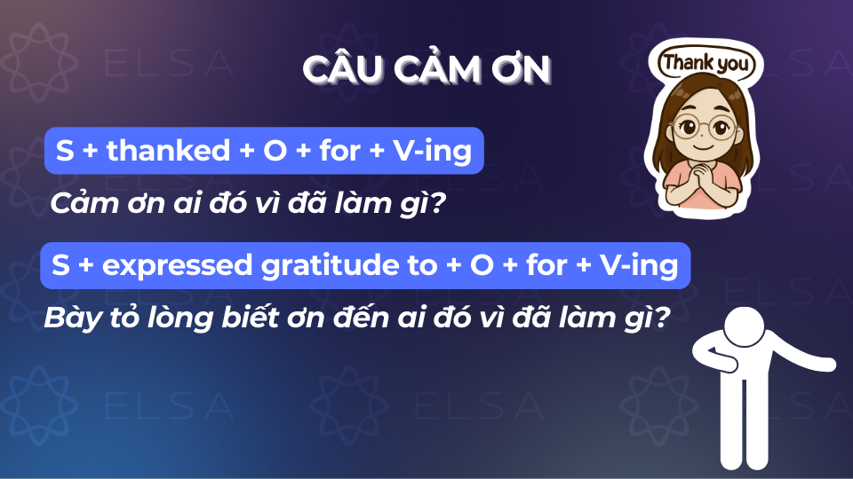 Cấu trúc câu tường thuật cho câu cảm ơn