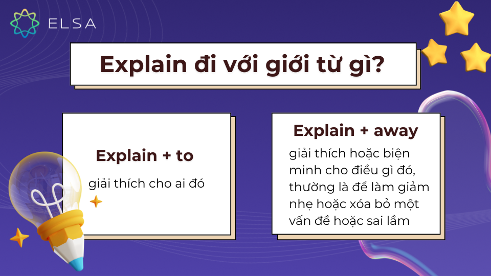 Explain thường đi với giới từ to và away Explain thường đi với giới từ to và away