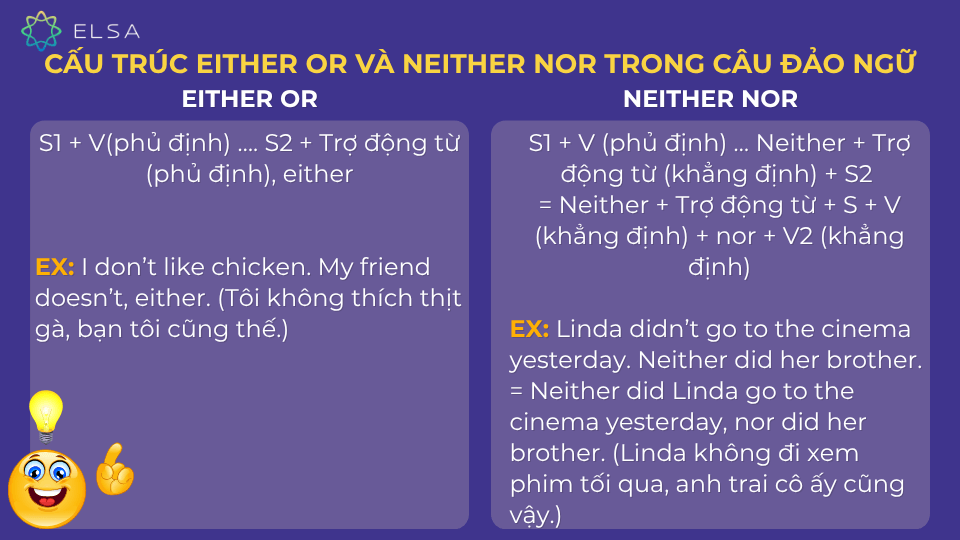 Lưu ý khi sử dụng cấu trúc either or và neither nor trong câu đảo ngữ