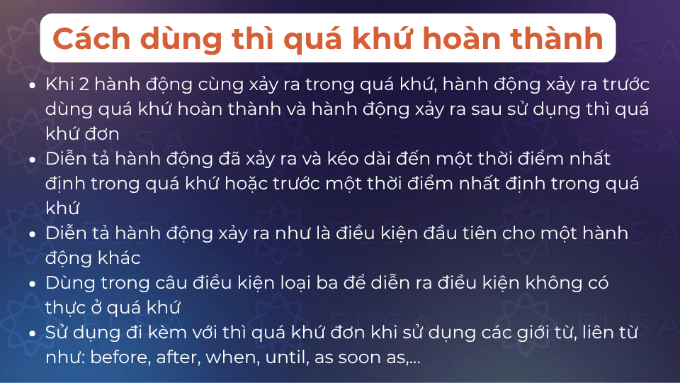 Các cách dùng thì quá khứ hoàn thành phổ biến