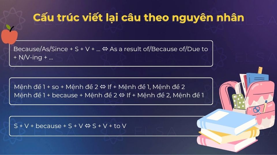 Cấu trúc viết lại câu theo nguyên nhân