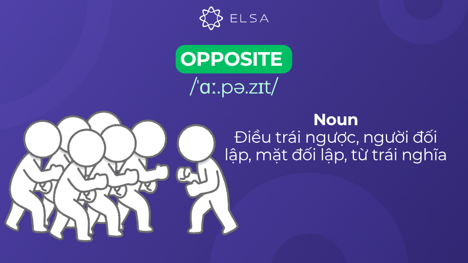 Ý nghĩa của opposite Ý nghĩa của opposite là trái nghĩa