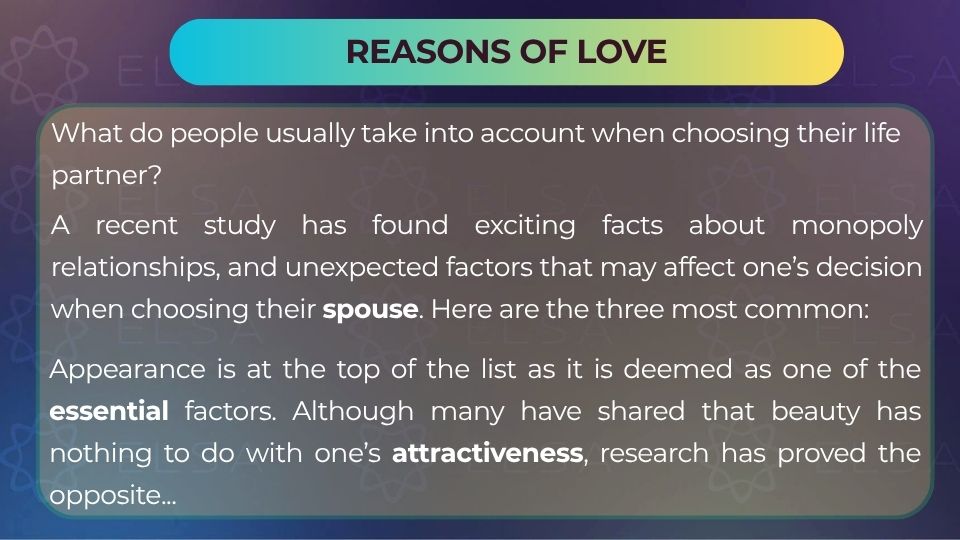 Bài luyện đọc tiếng Anh theo chủ đề Reasons of love | ELSA Speak